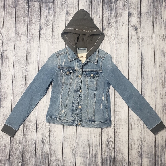 hollister stretch hooded denim jacket